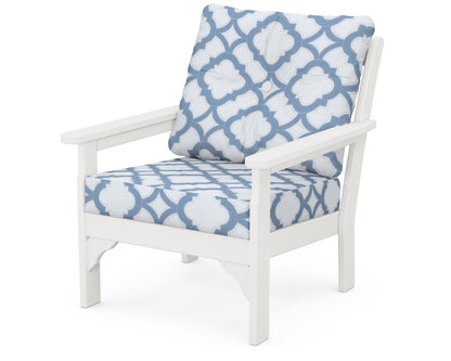 POLYWOOD® Vineyard Deep Seating Chair in Vintage White / Trellis Sky Blue