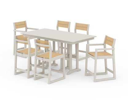 POLYWOOD® EDGE Sling 7-Piece Farmhouse Counter Set in Sand / Dupioni Apricot Sling