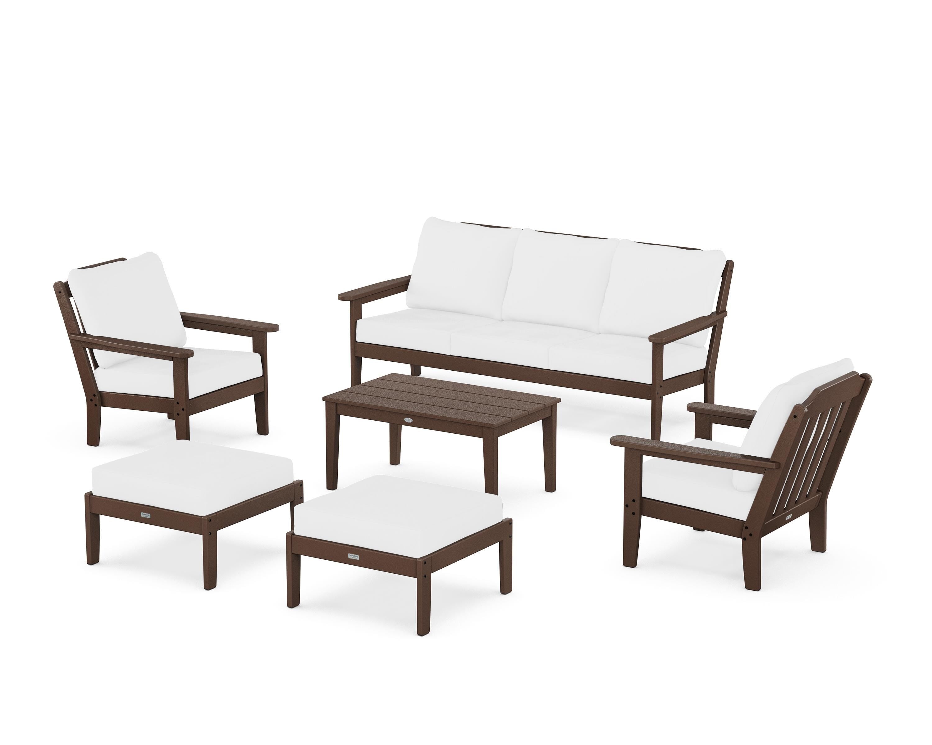 Country Living Cottage 6-Piece Lounge Sofa Set in Mahogany / Natural