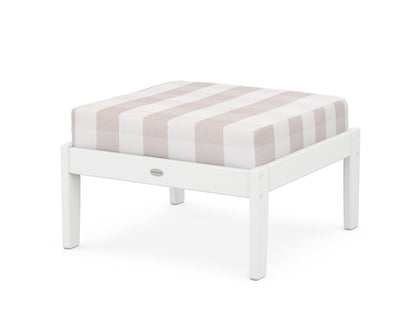 POLYWOOD® Braxton Deep Seating Ottoman in White / Buffalo Plaid Dune Burlap
