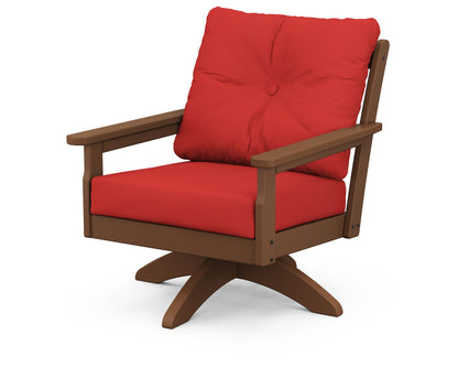POLYWOOD® Vineyard Deep Seating Swivel Chair in Teak / Crimson Linen