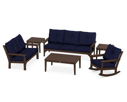 POLYWOOD® Vineyard 6-Piece Deep Seating Set in Mahogany / Navy