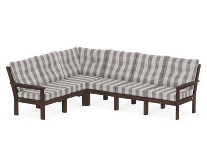 POLYWOOD® Vineyard 6-Piece Sectional in Mahogany / Buffalo Plaid Grey Mist