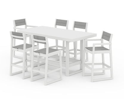 POLYWOOD® EDGE Sling 7-Piece Bar Table Set in White / Metallic Sling