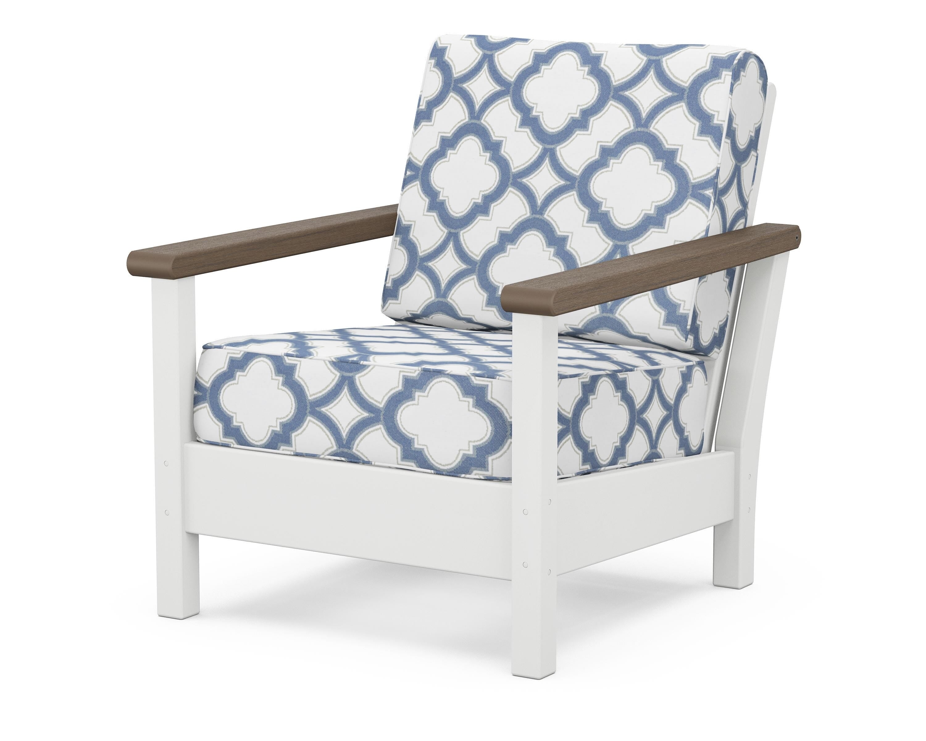 POLYWOOD® Harbour Deep Seating Chair in White / Kona / Trellis Sky Blue