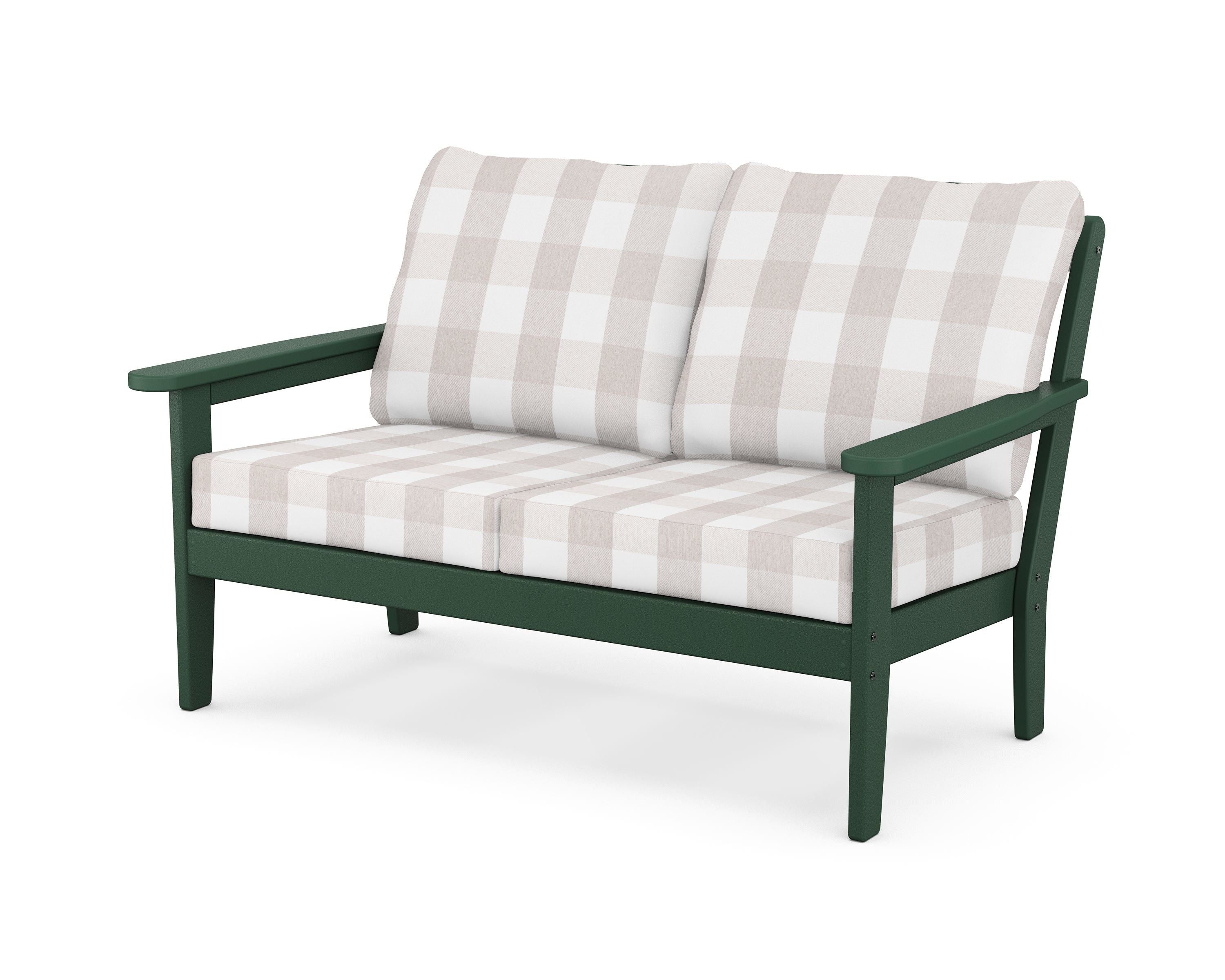 Country Living Cottage Deep Seating Loveseat in Green / Buffalo Plaid Dune Burlap