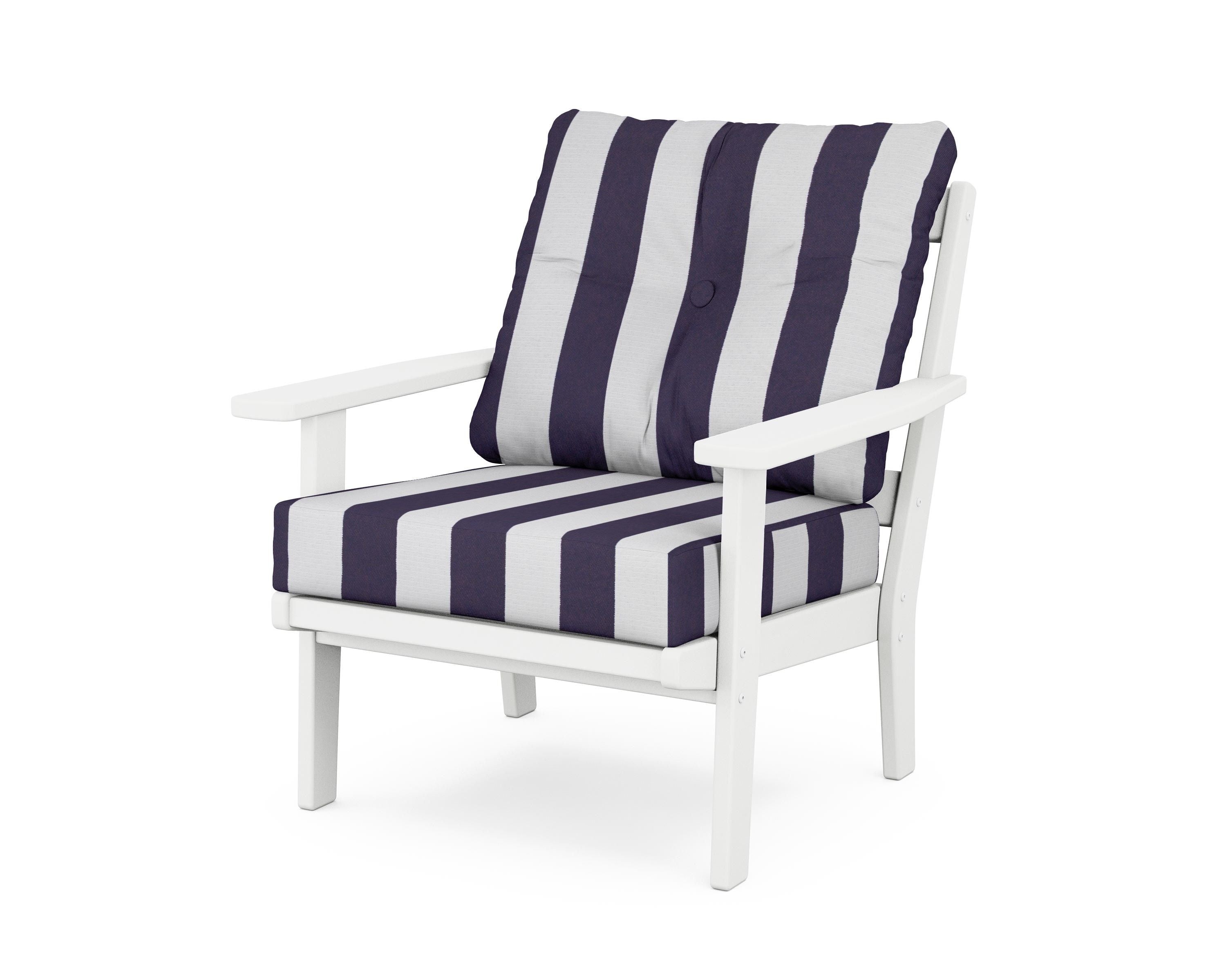 POLYWOOD® Prairie Deep Seating Chair in White / Cabana Stripe Navy