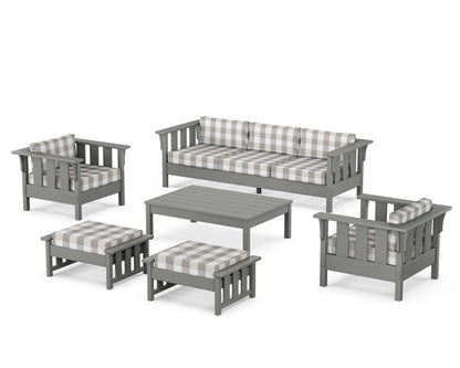Martha Stewart by POLYWOOD® Acadia 6-Piece Lounge Sofa Set in Slate Grey / Buffalo Plaid Grey Mist