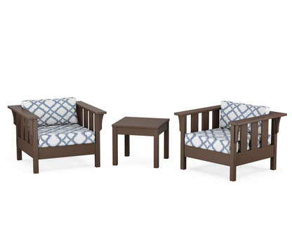 Martha Stewart by POLYWOOD® Acadia 3-Piece Deep Seating Set in Mahogany / Trellis Sky Blue