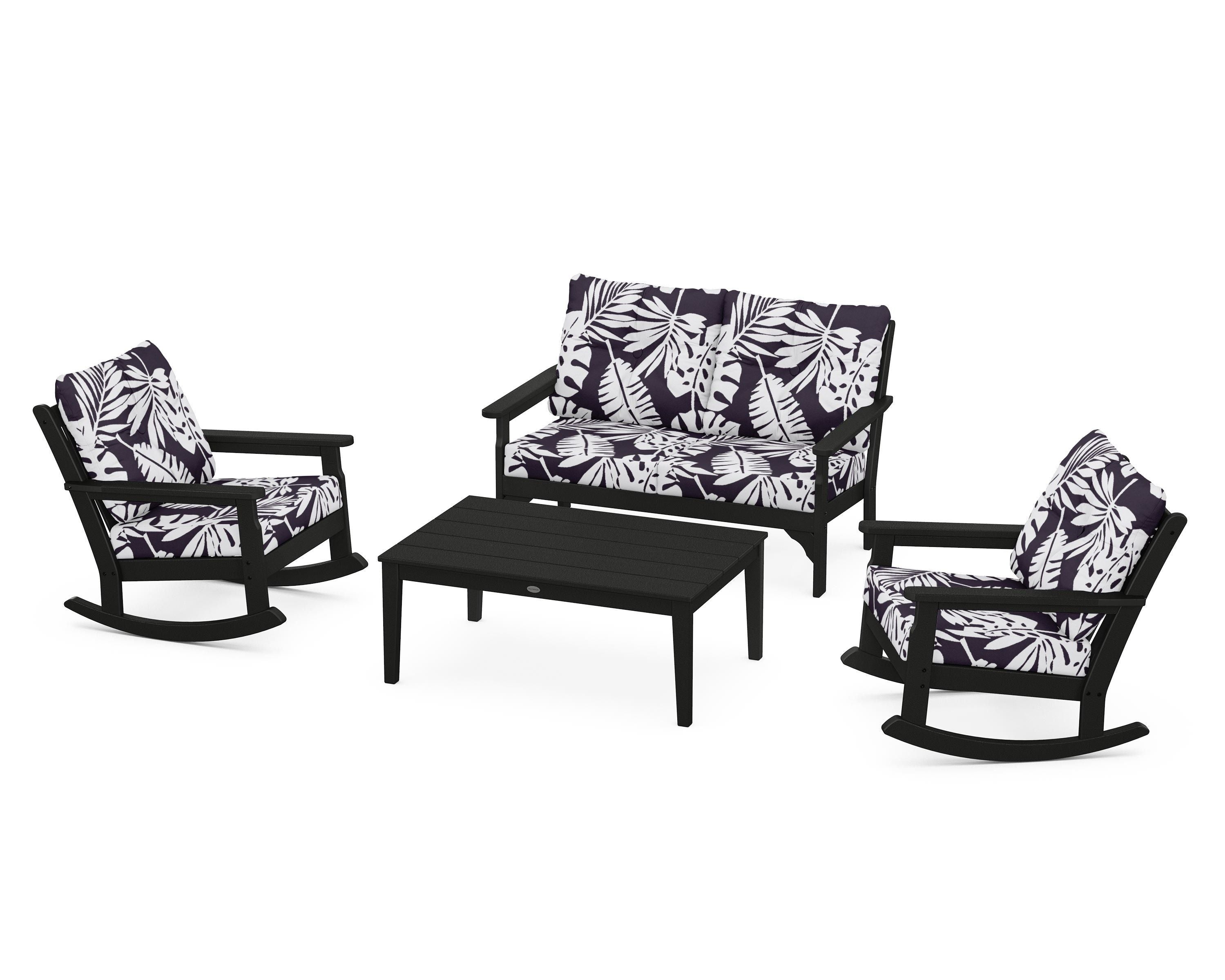 POLYWOOD® Vineyard 4-Piece Deep Seating Rocking Chair Set in Black / Leaf Navy