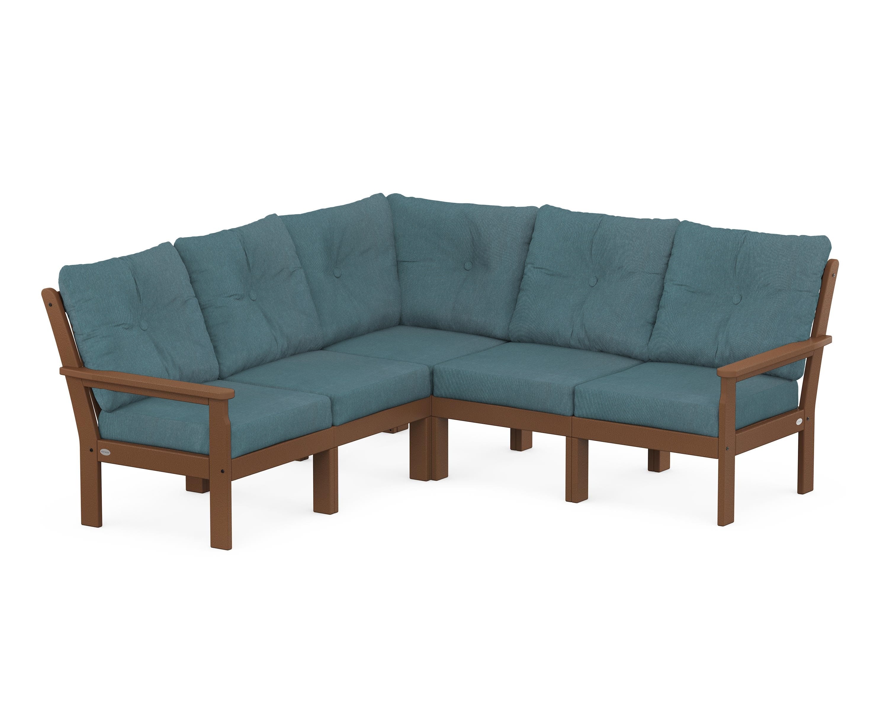 POLYWOOD® Vineyard 5-Piece Sectional in Teak / Ocean Teal