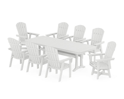 POLYWOOD® Nautical Curveback Adirondack Swivel 9-Piece Dining Set with Trestle Legs in White