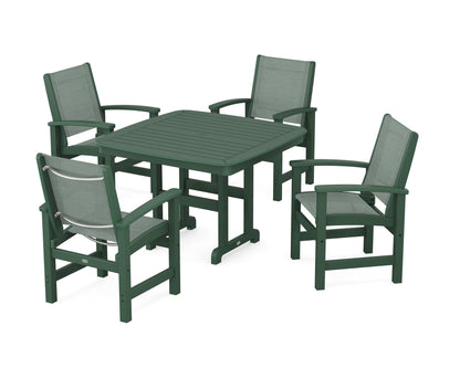 POLYWOOD® Coastal 5-Piece Dining Set in Green / Dupioni Sea Mist Sling