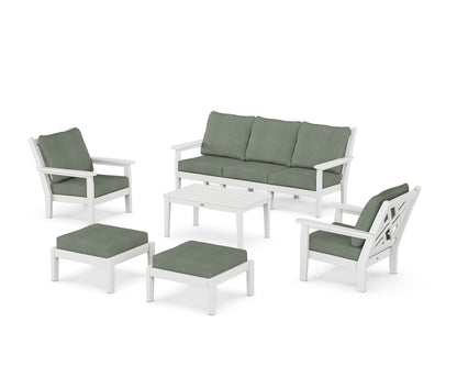 POLYWOOD® Chippendale 6-Piece Lounge Sofa Set in White / Cast Sage