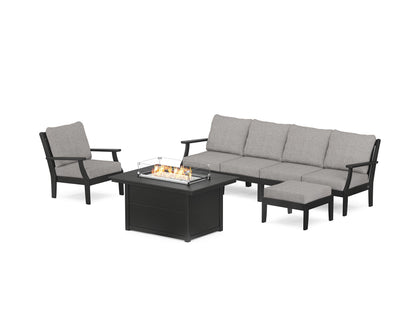POLYWOOD® Braxton Sectional Lounge and Fire Pit Set in Black / Grey Mist