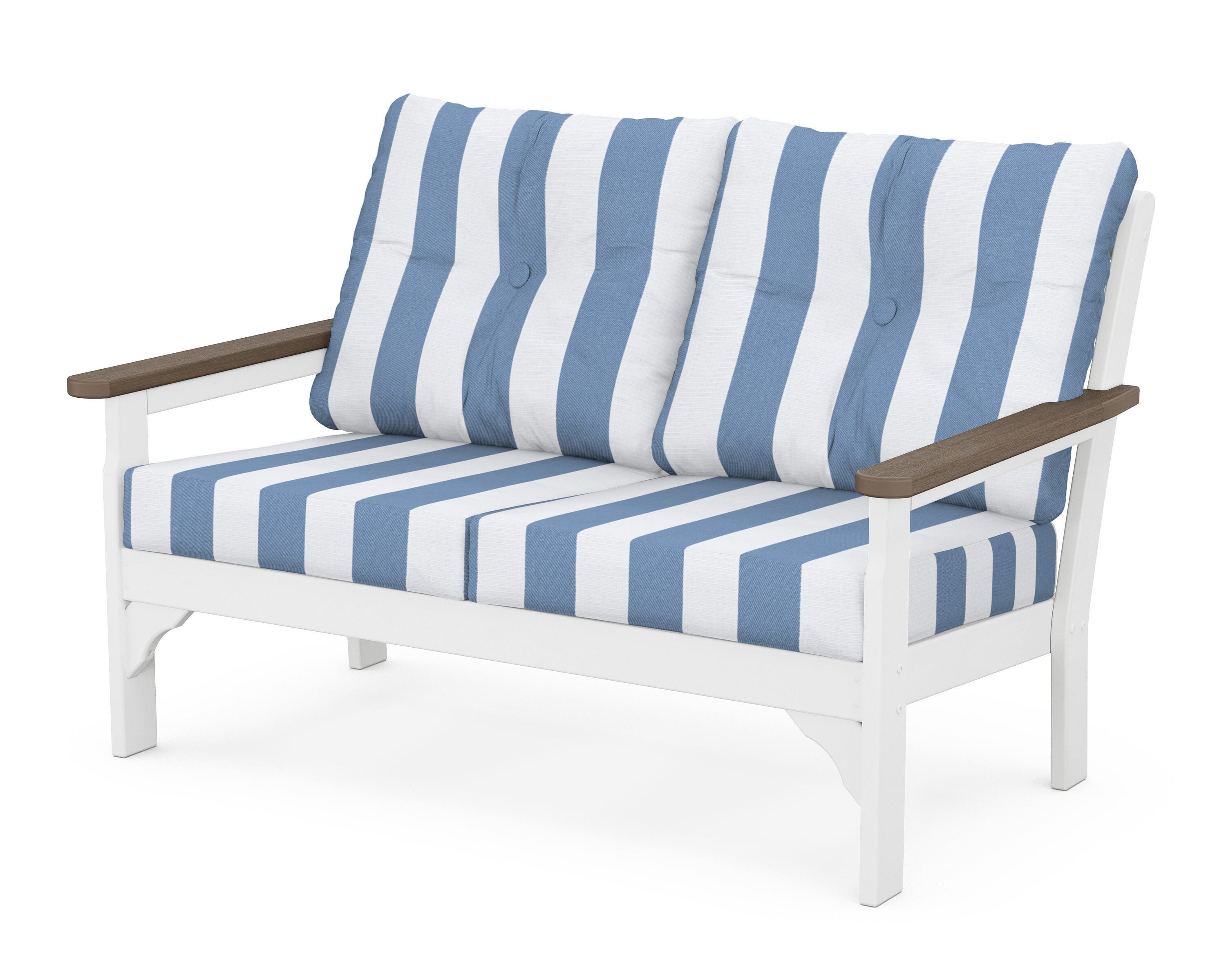 POLYWOOD® Vineyard Deep Seating Loveseat in White / Kona / Cabana Stripe Sky Blue