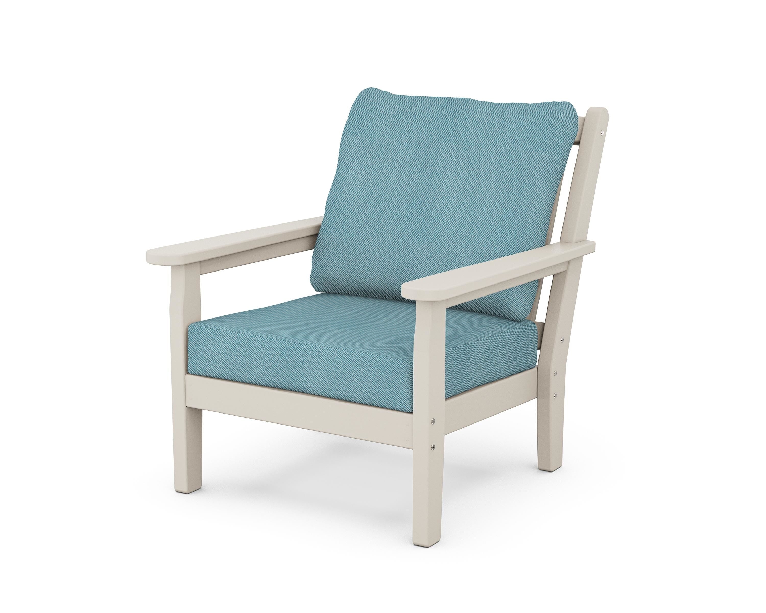 POLYWOOD® Chippendale Deep Seating Chair in Sand / Lattice Sky Blue
