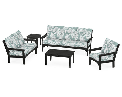 POLYWOOD® Vineyard 5 Piece Deep Seating Set in Black / Leaf Glacier Spa
