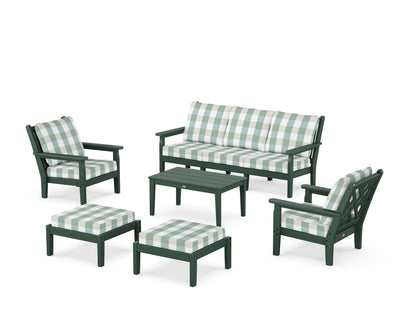 POLYWOOD® Chippendale 6-Piece Lounge Sofa Set in Green / Buffalo Plaid Glacier Spa