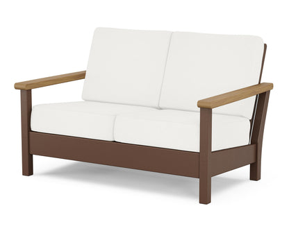 POLYWOOD® Harbour Deep Seating Loveseat in Mahogany / Natural / Natural Linen