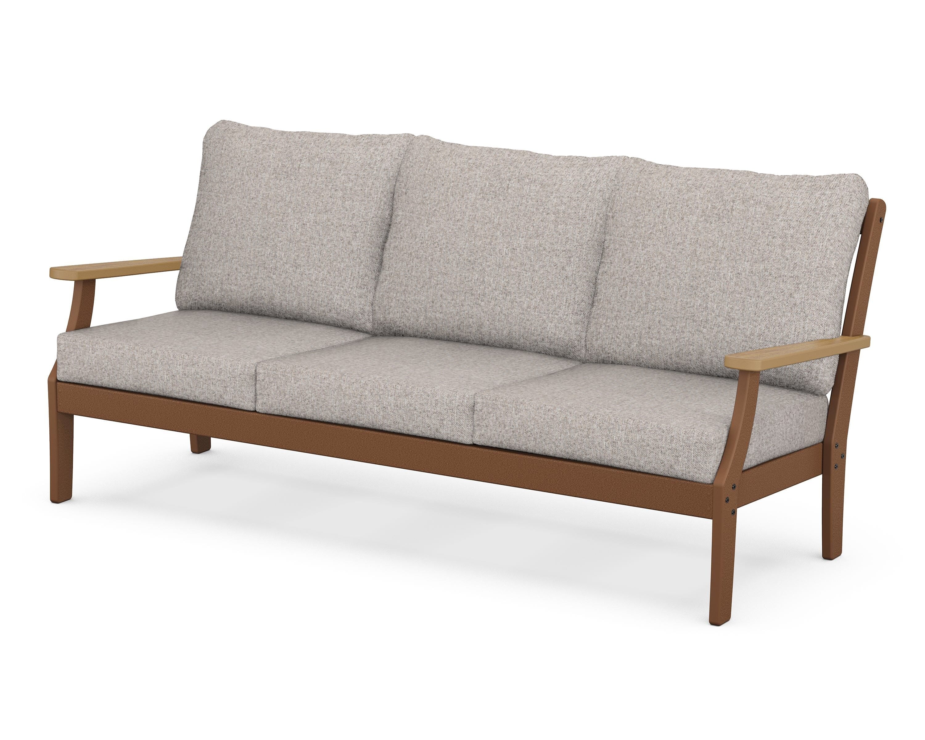 POLYWOOD® Braxton Deep Seating Sofa in Teak / Natural / Weathered Tweed