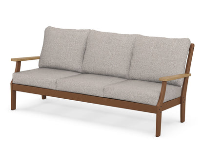 POLYWOOD® Braxton Deep Seating Sofa in Teak / Natural / Weathered Tweed
