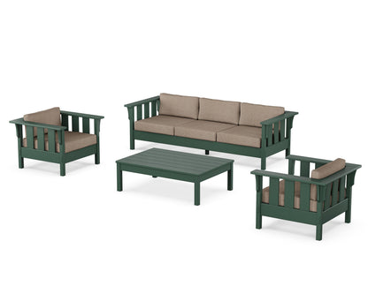 Martha Stewart by POLYWOOD® Acadia 4-Piece Deep Seating Set with Sofa in Green / Spiced Burlap
