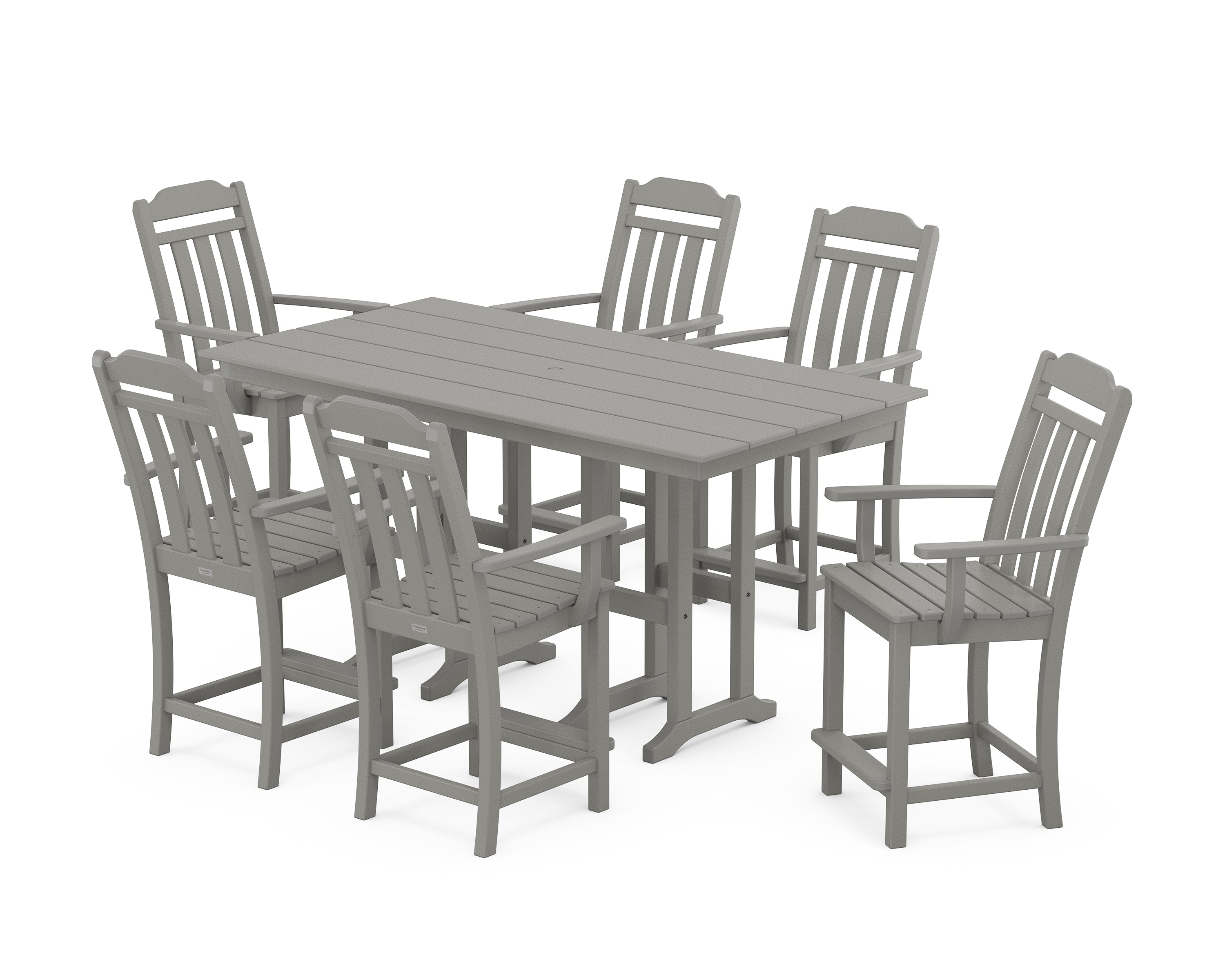 Country Living Cottage Arm Chair 7-Piece Farmhouse Counter Set in Slate Grey