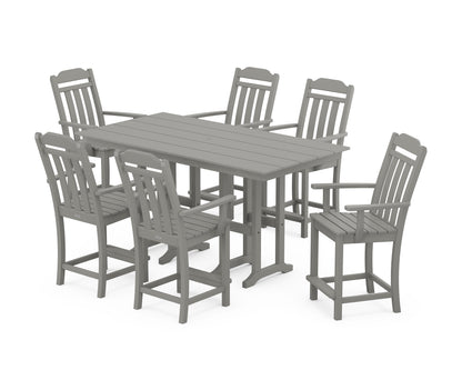 Country Living Cottage Arm Chair 7-Piece Farmhouse Counter Set in Slate Grey