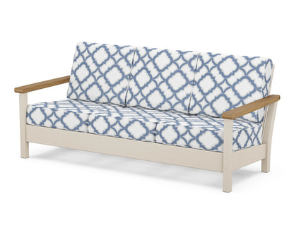 POLYWOOD® Harbour Deep Seating Sofa in Sand / Natural / Trellis Sky Blue