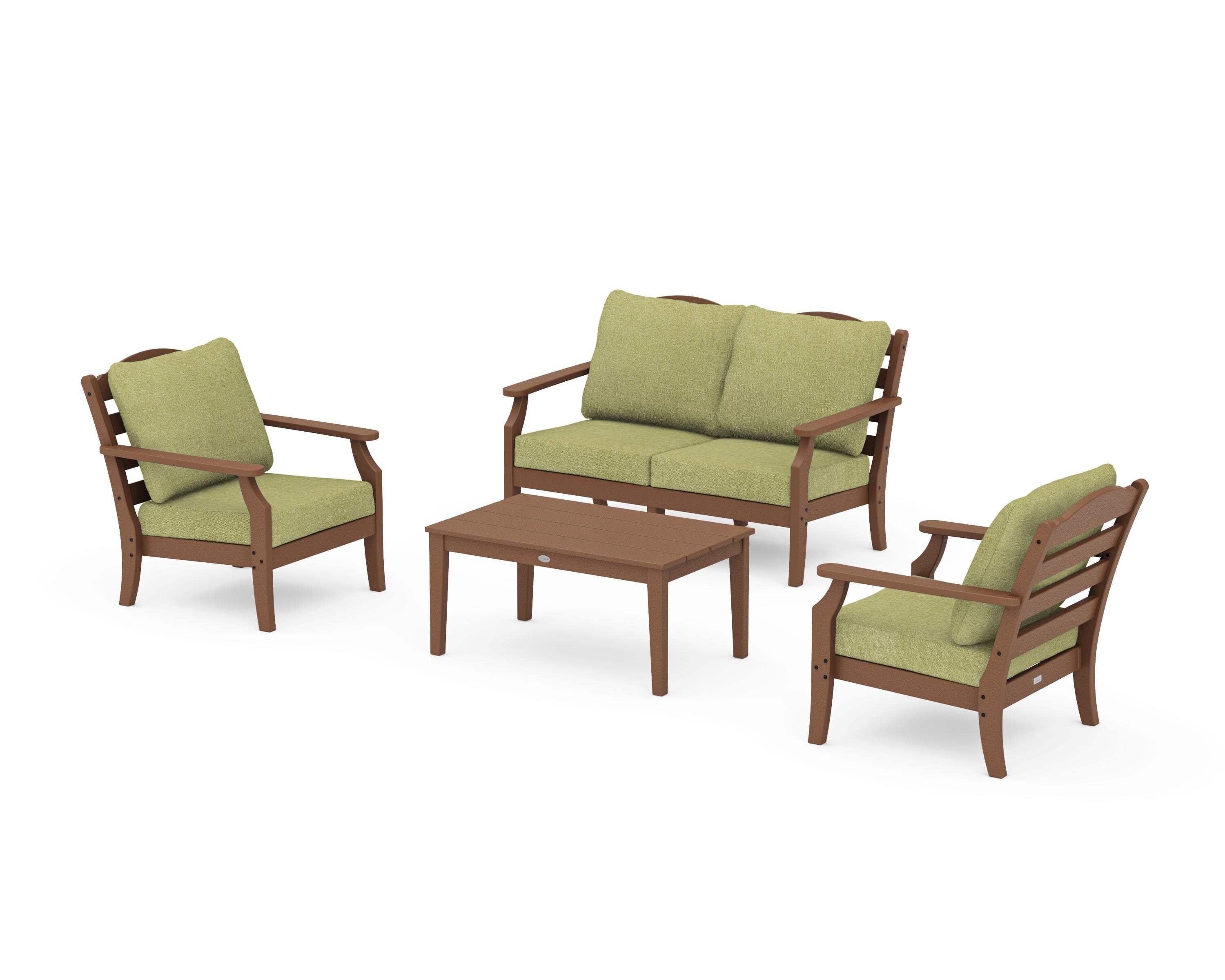 Draper James™ by  POLYWOOD® Savannah 4-Piece Deep Seating Set with Loveseat in Teak / Chartreuse Boucle