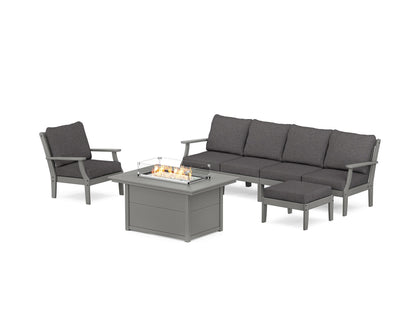POLYWOOD® Braxton Sectional Lounge and Fire Pit Set in Slate Grey / Ash Charcoal