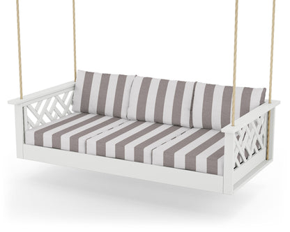 POLYWOOD® Chippendale Daybed Swing in White / Cabana Stripe Grey Mist