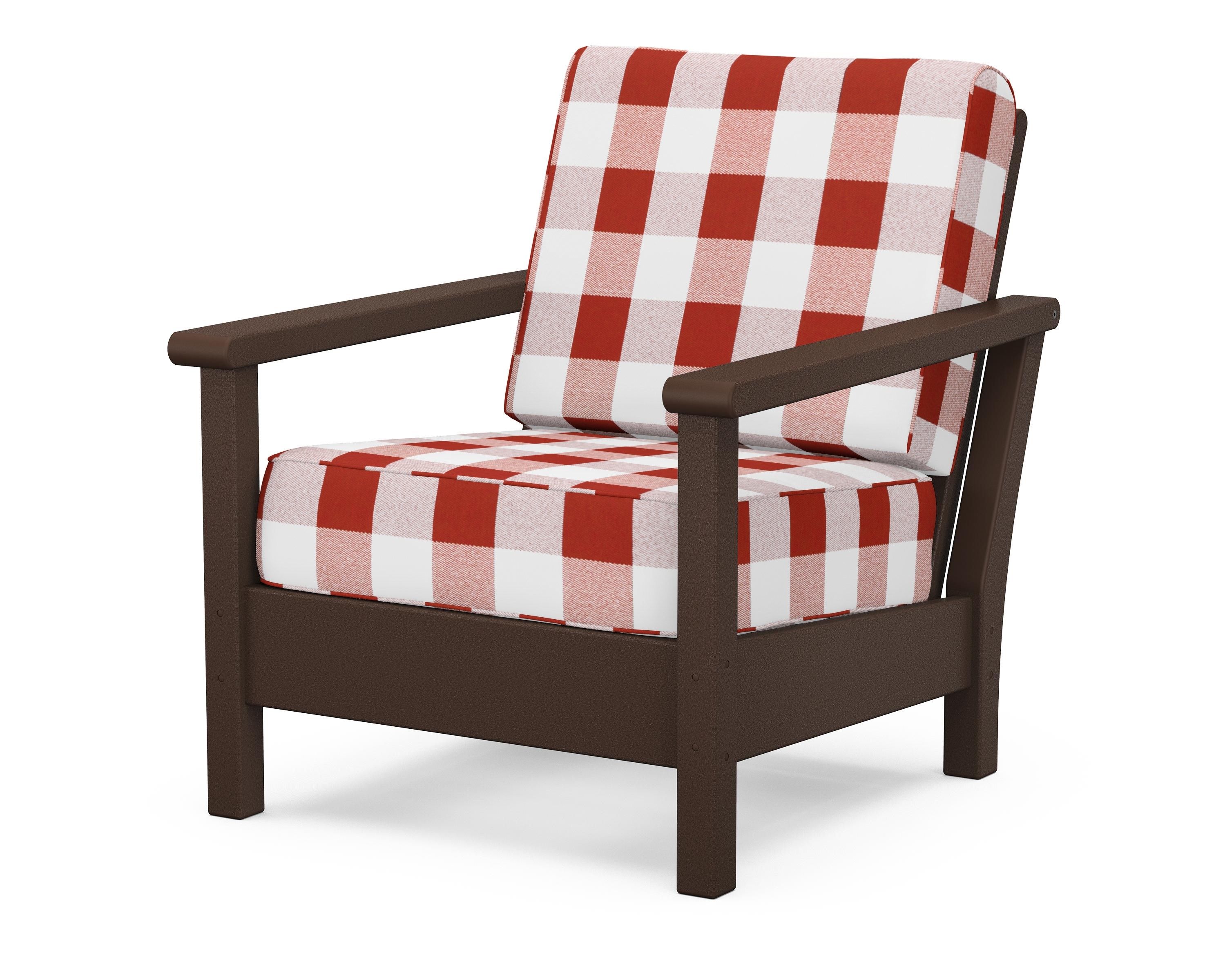 POLYWOOD® Harbour Deep Seating Chair in Mahogany / Buffalo Plaid Crimson