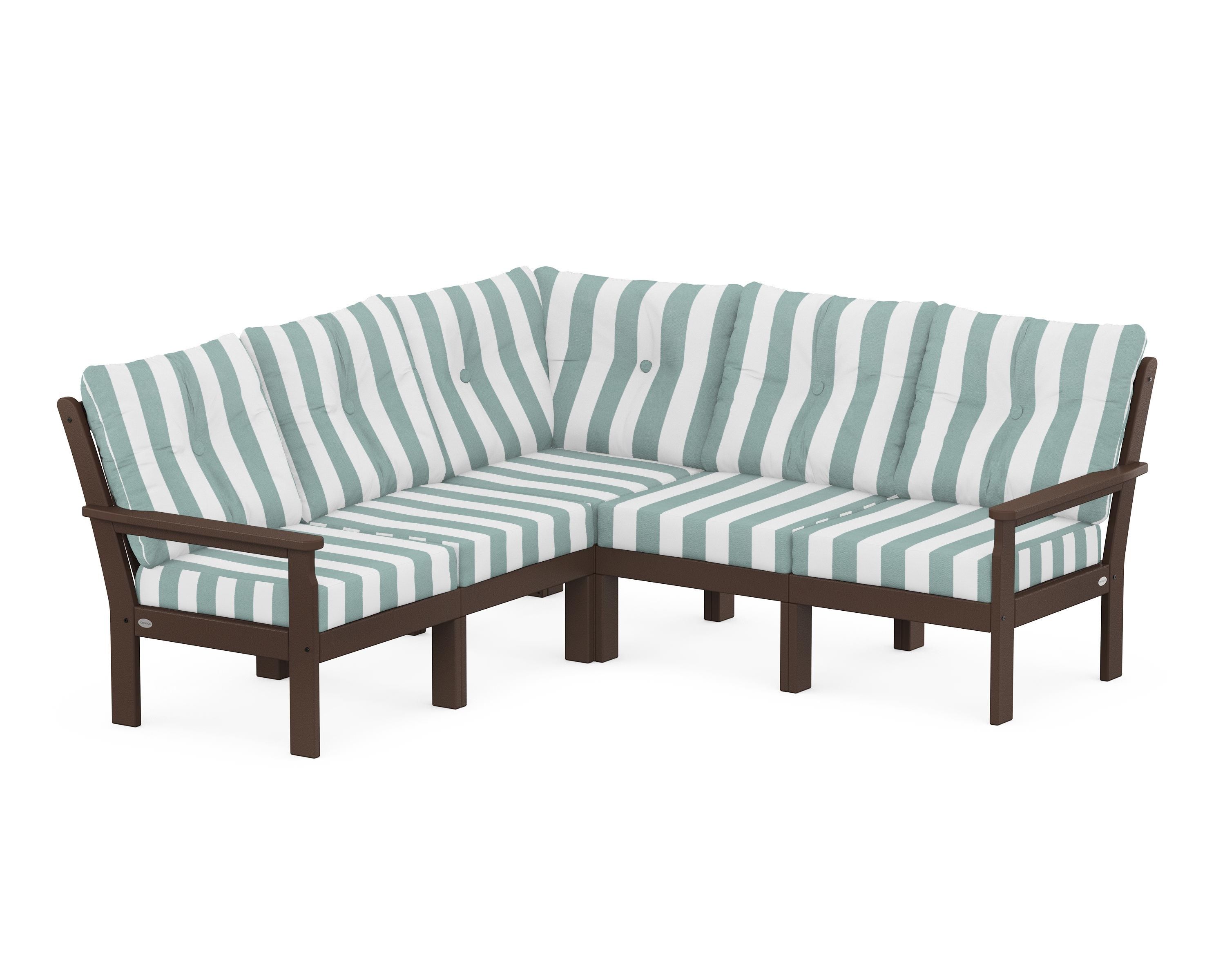 POLYWOOD® Vineyard 5-Piece Sectional in Mahogany / Cabana Stripe Glacier Spa