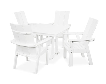 POLYWOOD® Modern Curveback Adirondack 5-Piece Farmhouse Trestle Dining Set in White