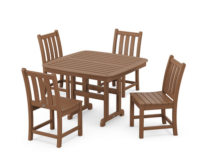 POLYWOOD® Traditional Garden Side Chair 5-Piece Dining Set with Trestle Legs in Teak