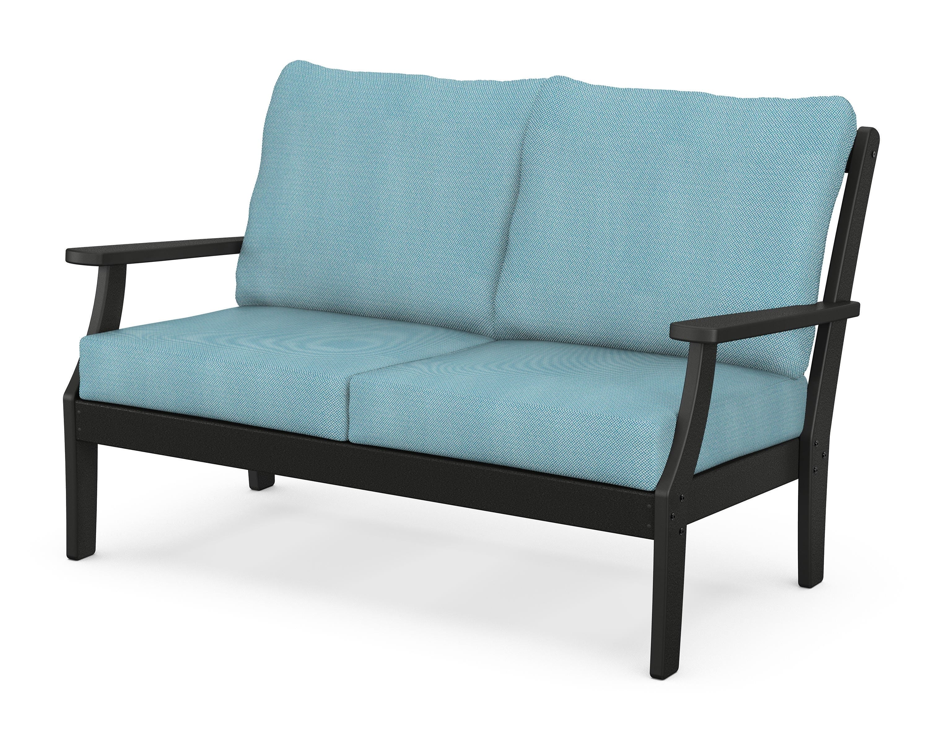 POLYWOOD® Braxton Deep Seating Loveseat in Black / Lattice Sky Blue