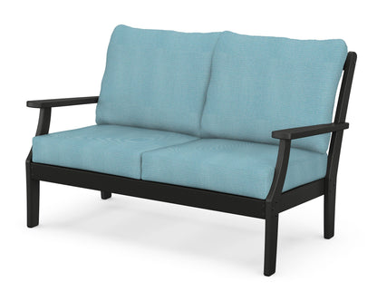 POLYWOOD® Braxton Deep Seating Loveseat in Black / Lattice Sky Blue