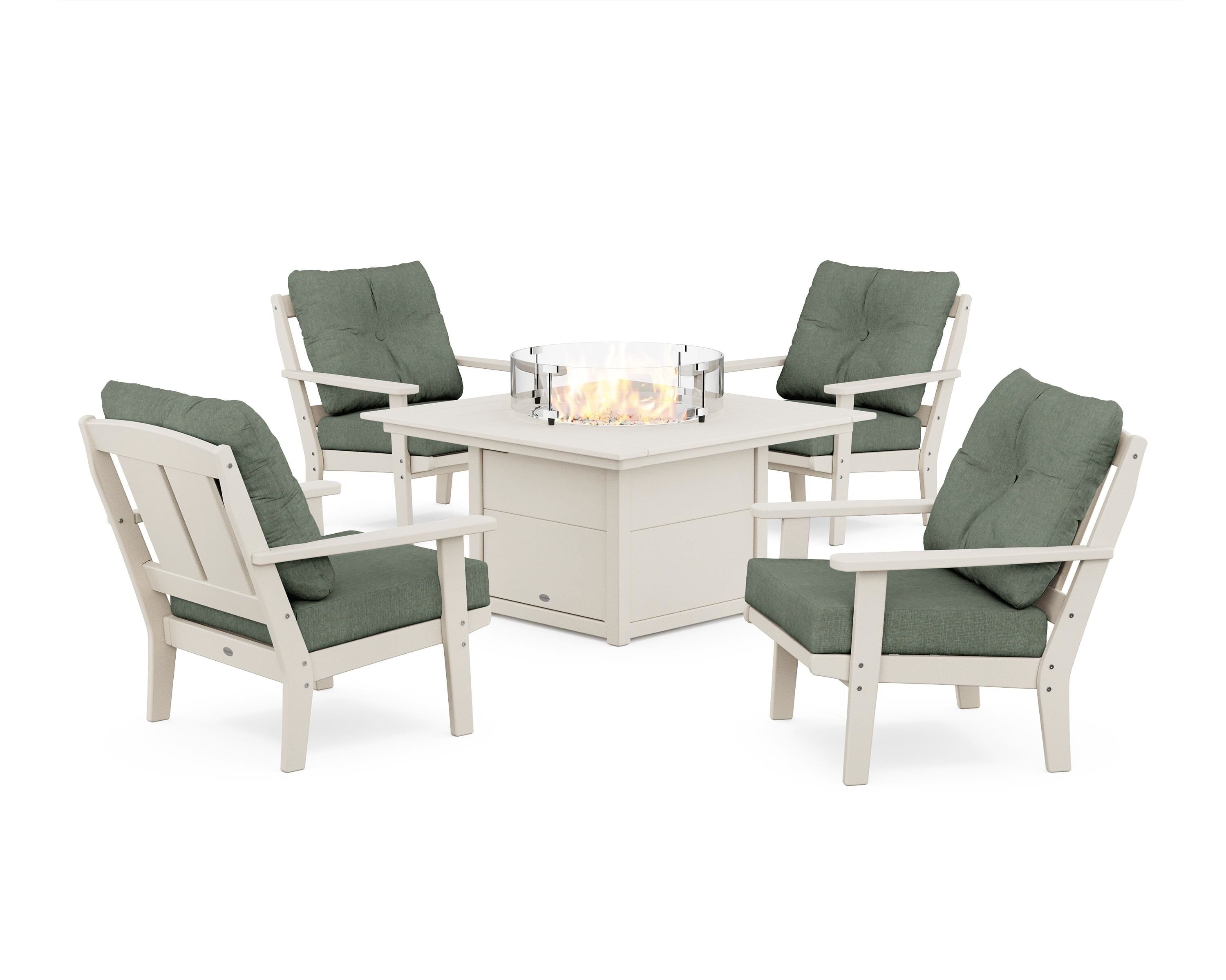 POLYWOOD® Mission 5-Piece Deep Seating Set with Fire Pit Table in Sand / Cast Sage