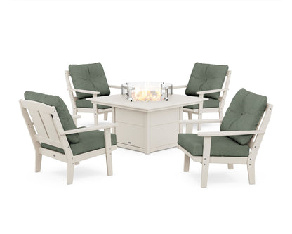 POLYWOOD® Mission 5-Piece Deep Seating Set with Fire Pit Table in Sand / Cast Sage