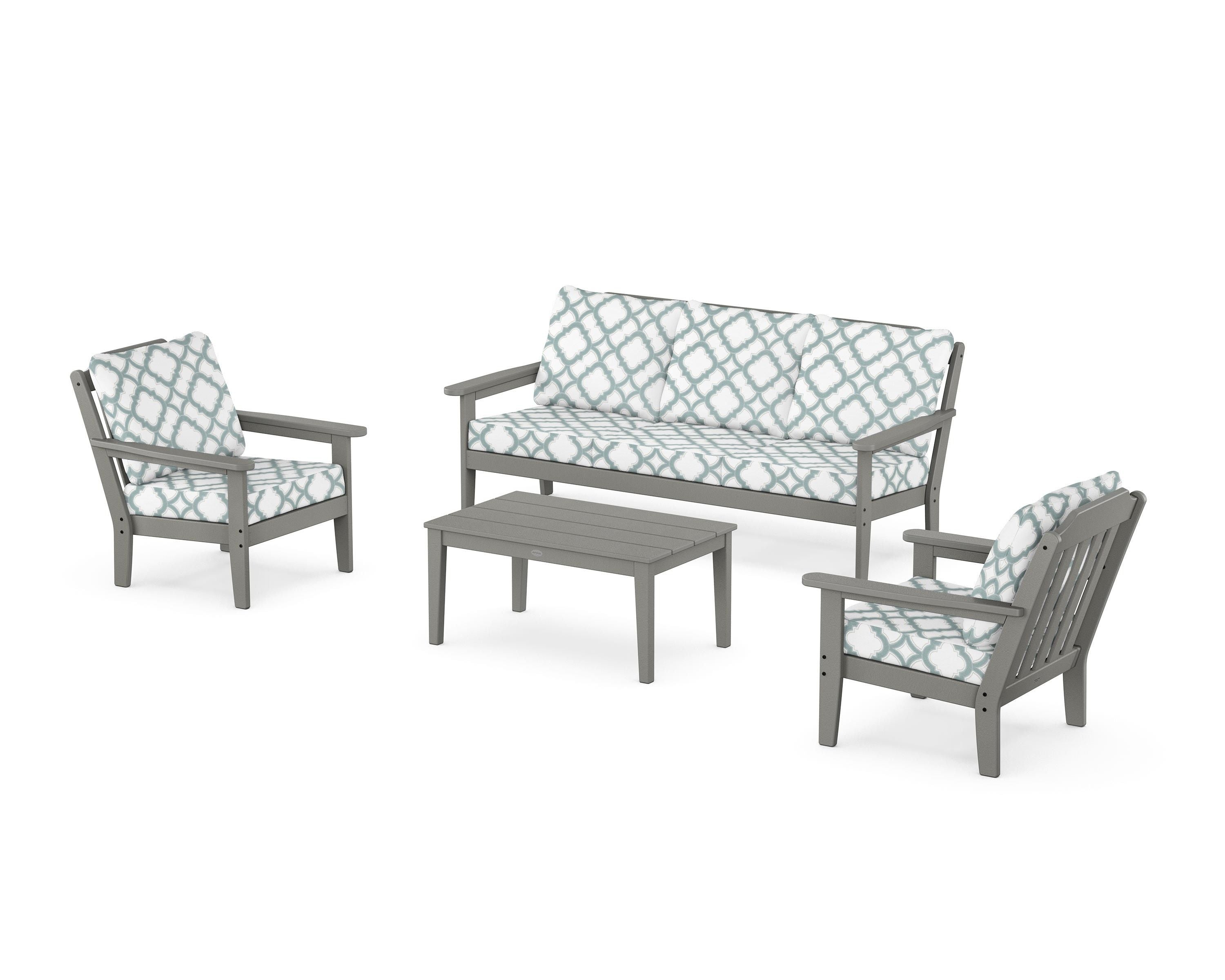 Country Living Cottage 4-Piece Deep Seating Set with Sofa in Slate Grey / Trellis Glacier Spa
