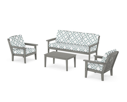 Country Living Cottage 4-Piece Deep Seating Set with Sofa in Slate Grey / Trellis Glacier Spa