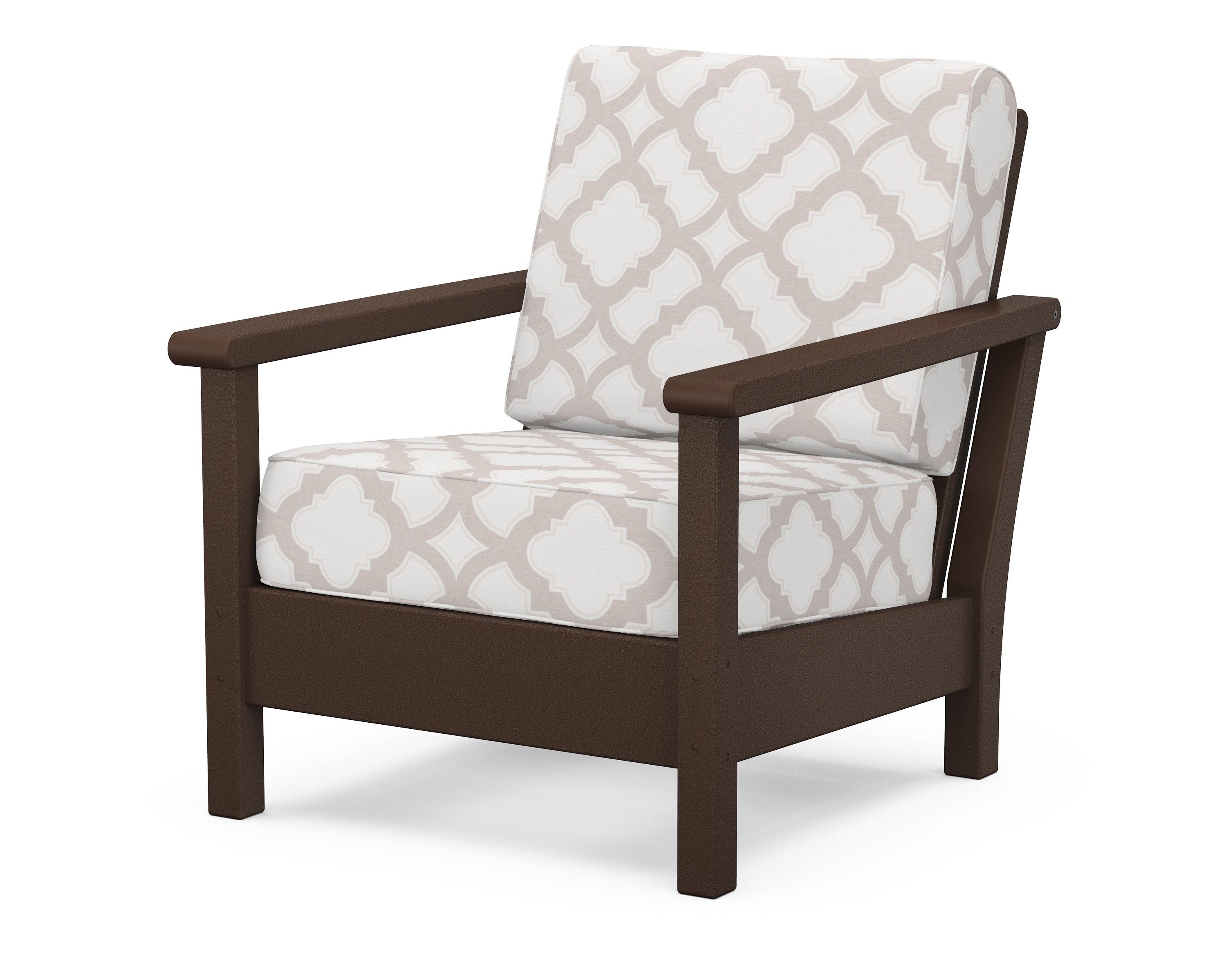 POLYWOOD® Harbour Deep Seating Chair in Mahogany / Trellis Dune Burlap