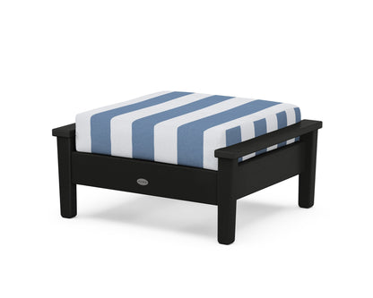 POLYWOOD® Prescott Deep Seating Ottoman in Black / Cabana Stripe Sky Blue