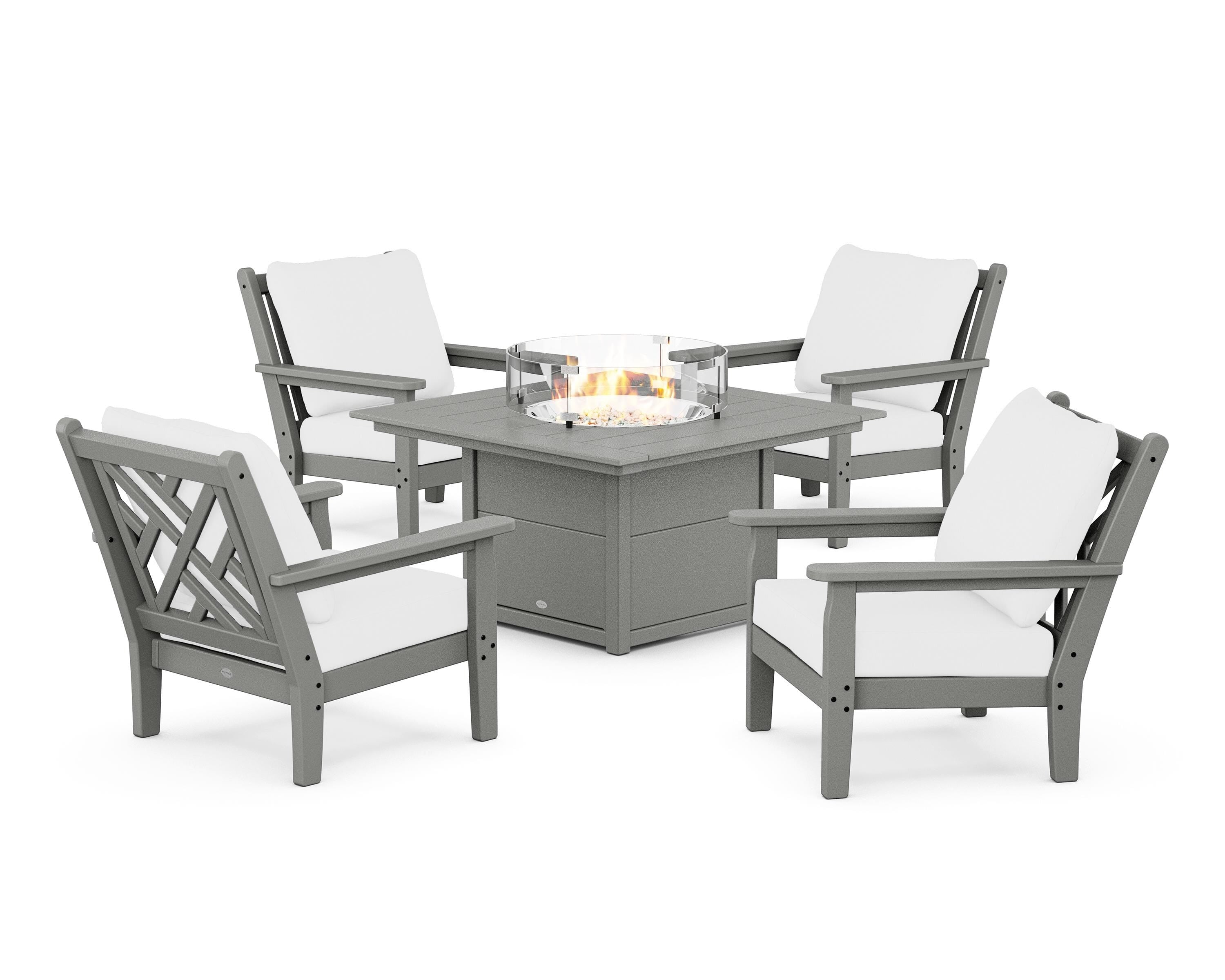 POLYWOOD® Chippendale 5-Piece Deep Seating Set with Fire Pit Table in Slate Grey / Natural