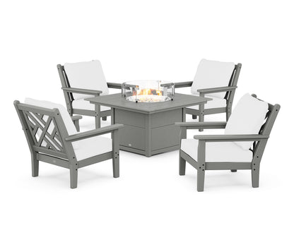 POLYWOOD® Chippendale 5-Piece Deep Seating Set with Fire Pit Table in Slate Grey / Natural
