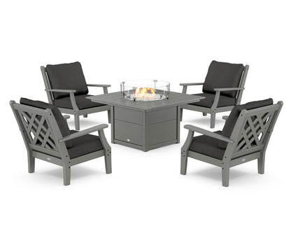 Country Living Wovendale 5-Piece Deep Seating Set with Fire Pit Table in Slate Grey / Spectrum Carbon