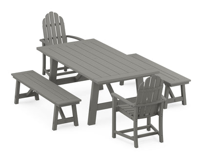 POLYWOOD® Classic Adirondack 5-Piece Rustic Farmhouse Dining Set With Benches in Slate Grey