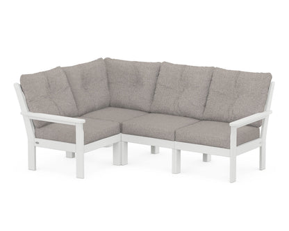 POLYWOOD® Vineyard 4-Piece Sectional in White / Weathered Tweed